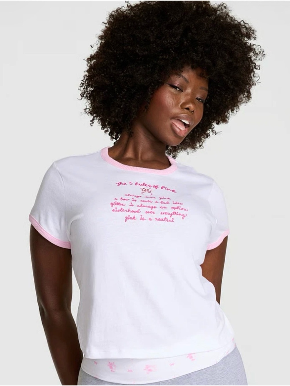NWT Pink x Love Shack Fancy White & Pink Ringer Tee with script size Large